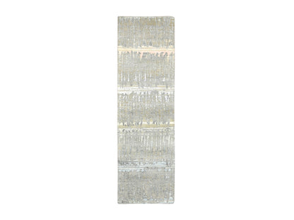 Modern / Contemporary hand-knotted wool/silk runner in Gray & Beige, Ivory, 2'5" x 8' — SKU O075849