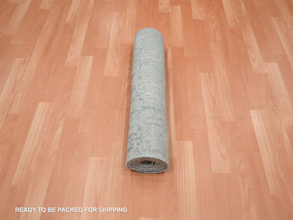 Modern / Contemporary hand-knotted wool/silk runner in Gray & Beige, Ivory, 2'5" x 8' — SKU O075849 (view 5)