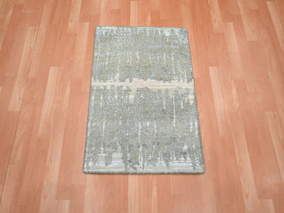Modern / Contemporary hand-knotted wool/silk rug in Gray, 2' x 2'10" — SKU O075850 (view 2)