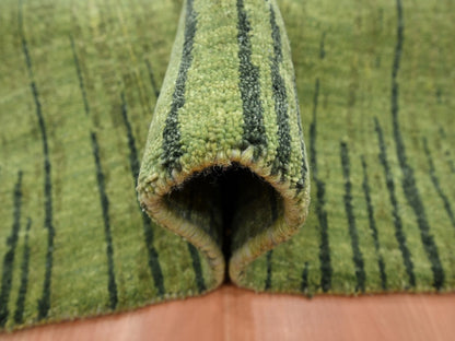 Green 9'11" x 9'11" Modern and Contemporary Hand knotted Wool Rug - Sku: O075857
