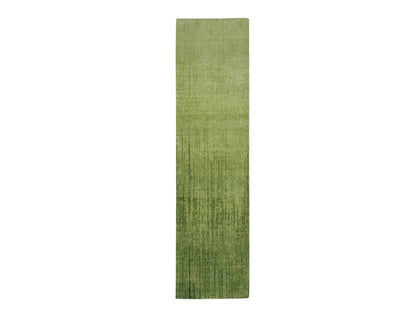 Green 2'7" x 10'3" Modern and Contemporary Hand knotted Wool Rug - Sku: O075861