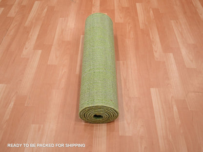 Green 2'7" x 10'3" Modern and Contemporary Hand knotted Wool Rug - Sku: O075861