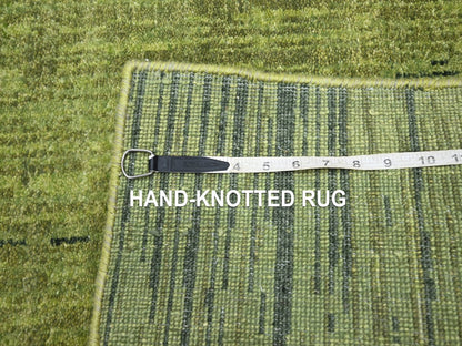 Green 2'7" x 10'3" Modern and Contemporary Hand knotted Wool Rug - Sku: O075861