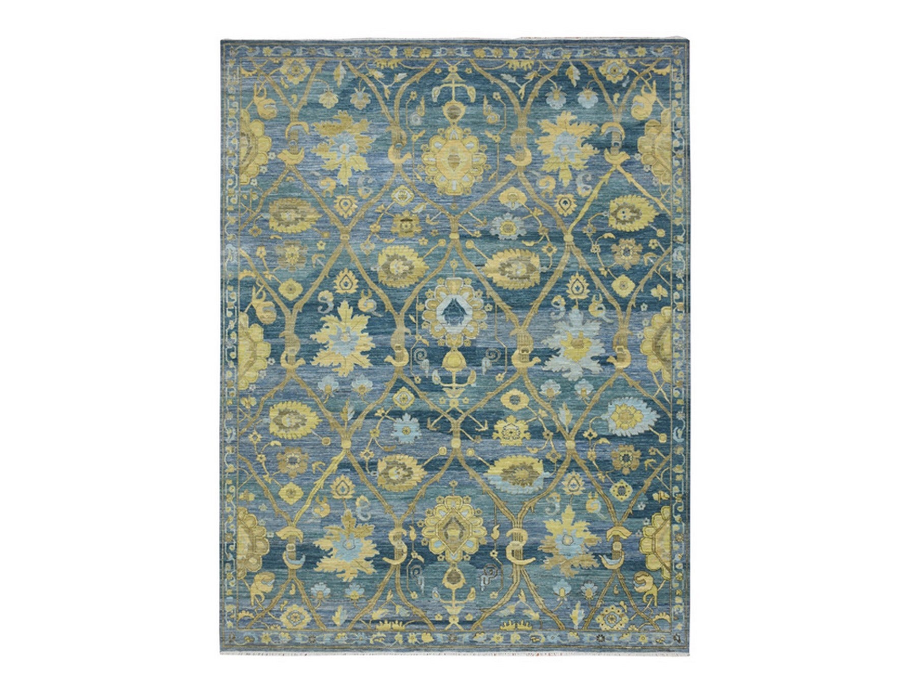 Blue 9'1" x 12'0" Oushak And Peshawar Hand knotted Wool Rug - Sku: O075865