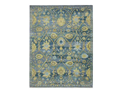 Blue 9'1" x 12'0" Oushak And Peshawar Hand knotted Wool Rug - Sku: O075865