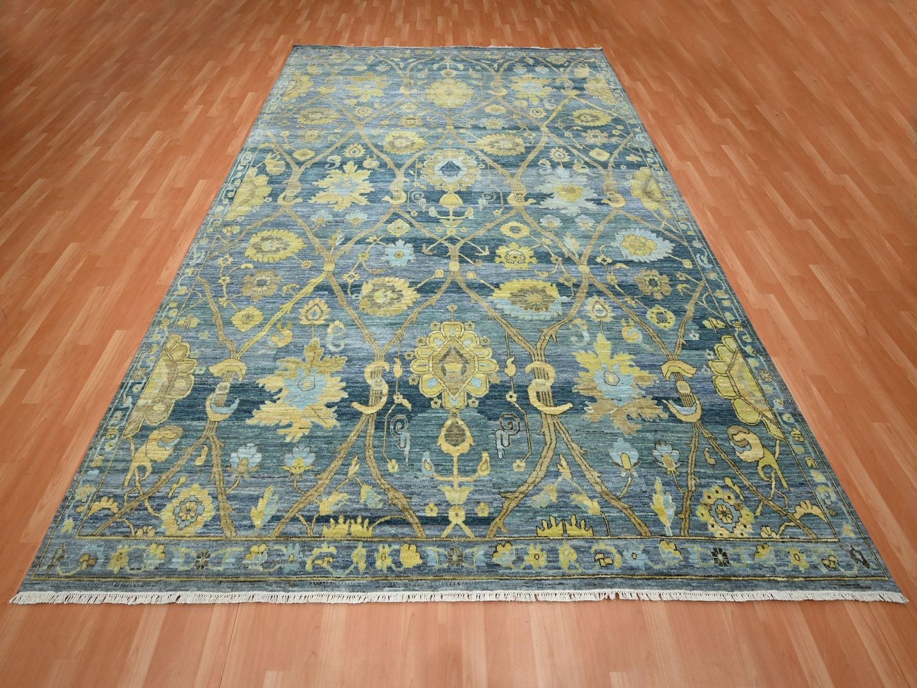 Blue 9'1" x 12'0" Oushak And Peshawar Hand knotted Wool Rug - Sku: O075865