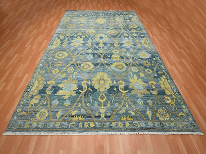 Blue 9'1" x 12'0" Oushak And Peshawar Hand knotted Wool Rug - Sku: O075865