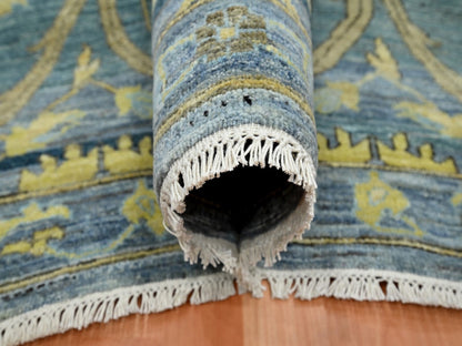 Blue 9'1" x 12'0" Oushak And Peshawar Hand knotted Wool Rug - Sku: O075865