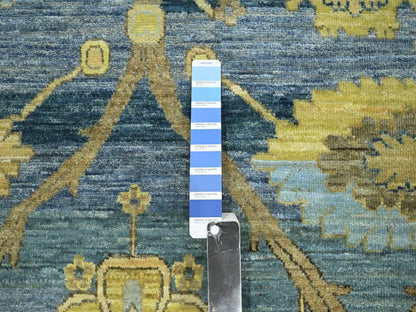 Blue 9'1" x 12'0" Oushak And Peshawar Hand knotted Wool Rug - Sku: O075865