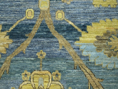Blue 9'1" x 12'0" Oushak And Peshawar Hand knotted Wool Rug - Sku: O075865