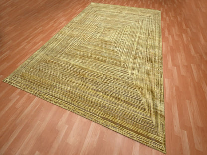 Brown 8'10" x 12'1" Modern and Contemporary Hand knotted Wool/Silk Rug - Sku: O075872
