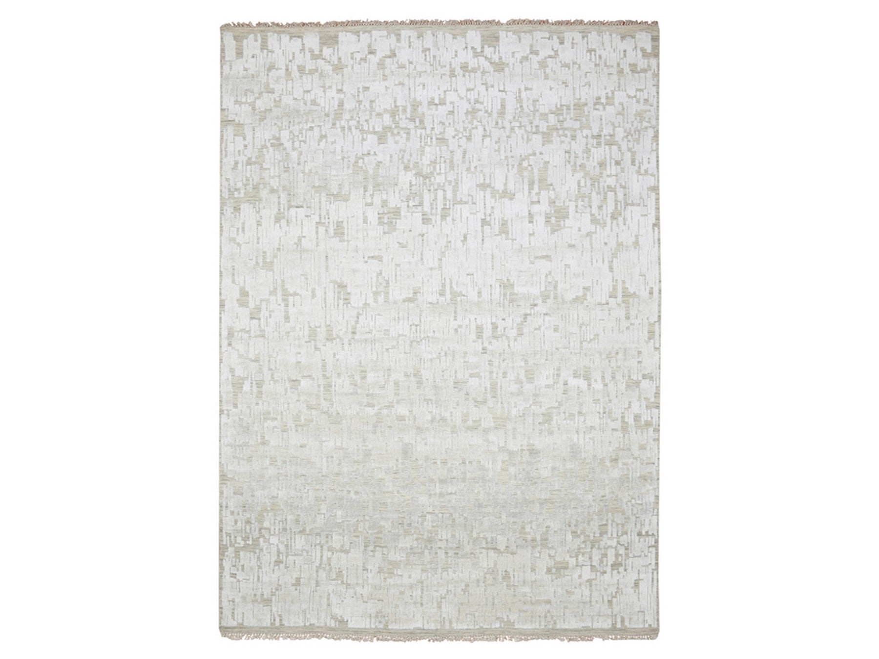 Modern / Contemporary hand-knotted silk rug in Ivory, 10' x 14' — SKU O075873