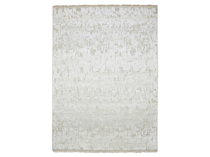 Modern / Contemporary hand-knotted silk rug in Ivory, 10' x 14' — SKU O075873