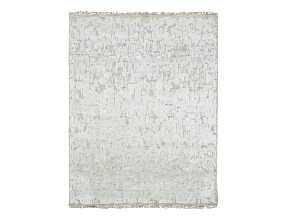 Modern / Contemporary hand-knotted silk rug in Ivory, 7'10" x 10'2" — SKU O075874