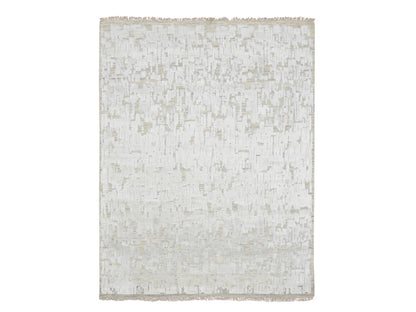 Modern / Contemporary hand-knotted silk rug in Ivory, 7'10" x 10'2" — SKU O075874