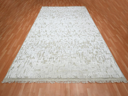 Ivory 9'0" x 12'2" Modern / Contemporary Hand knotted Silk Rug - Sku: O075875