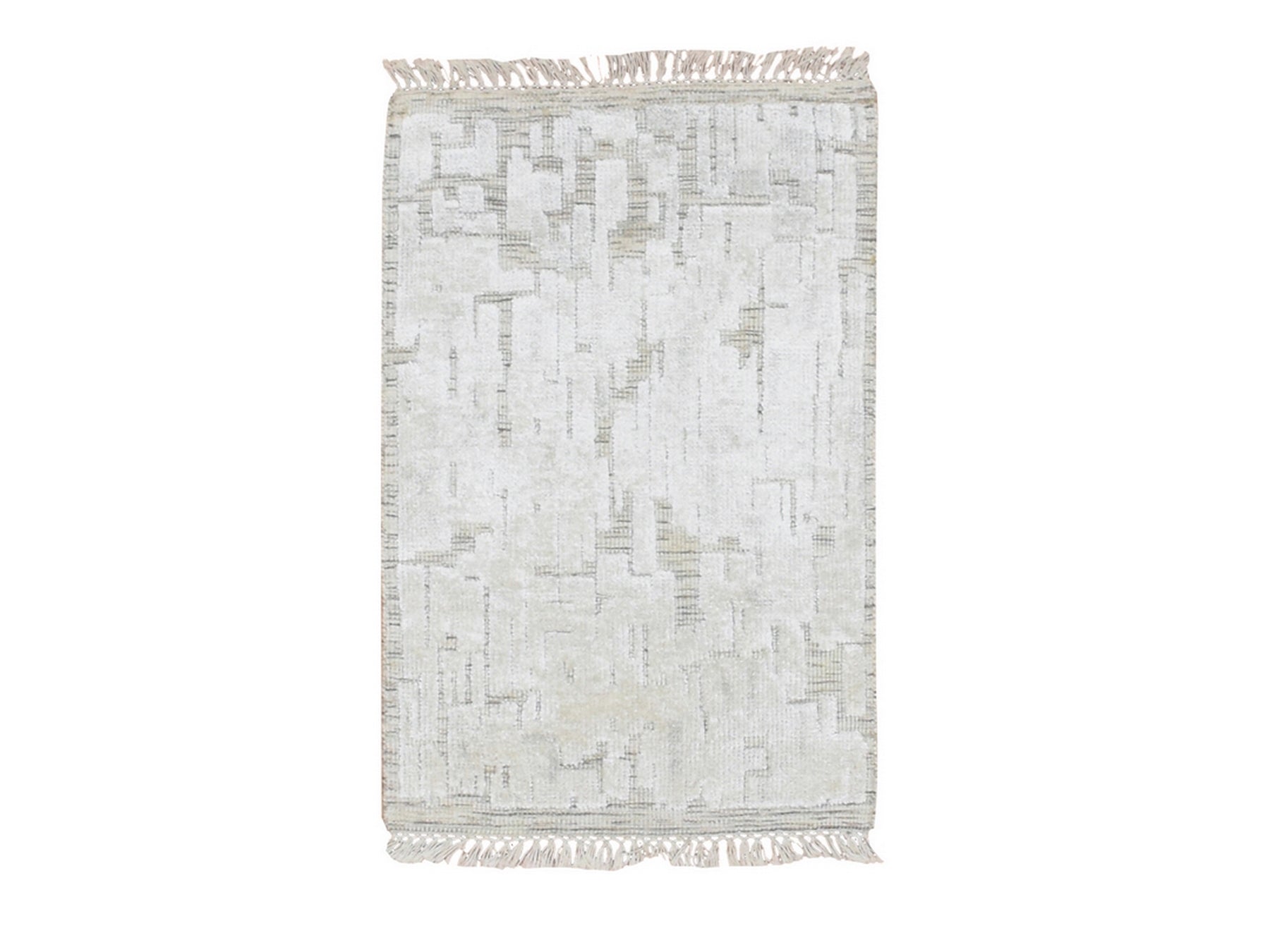 Modern / Contemporary hand-knotted silk rug in Ivory, 2' x 3' — SKU O075877