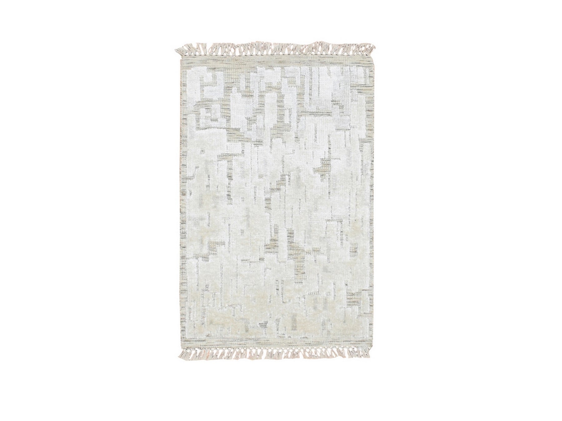 Modern / Contemporary hand-knotted silk rug in Ivory, 2' x 3' — SKU O075879