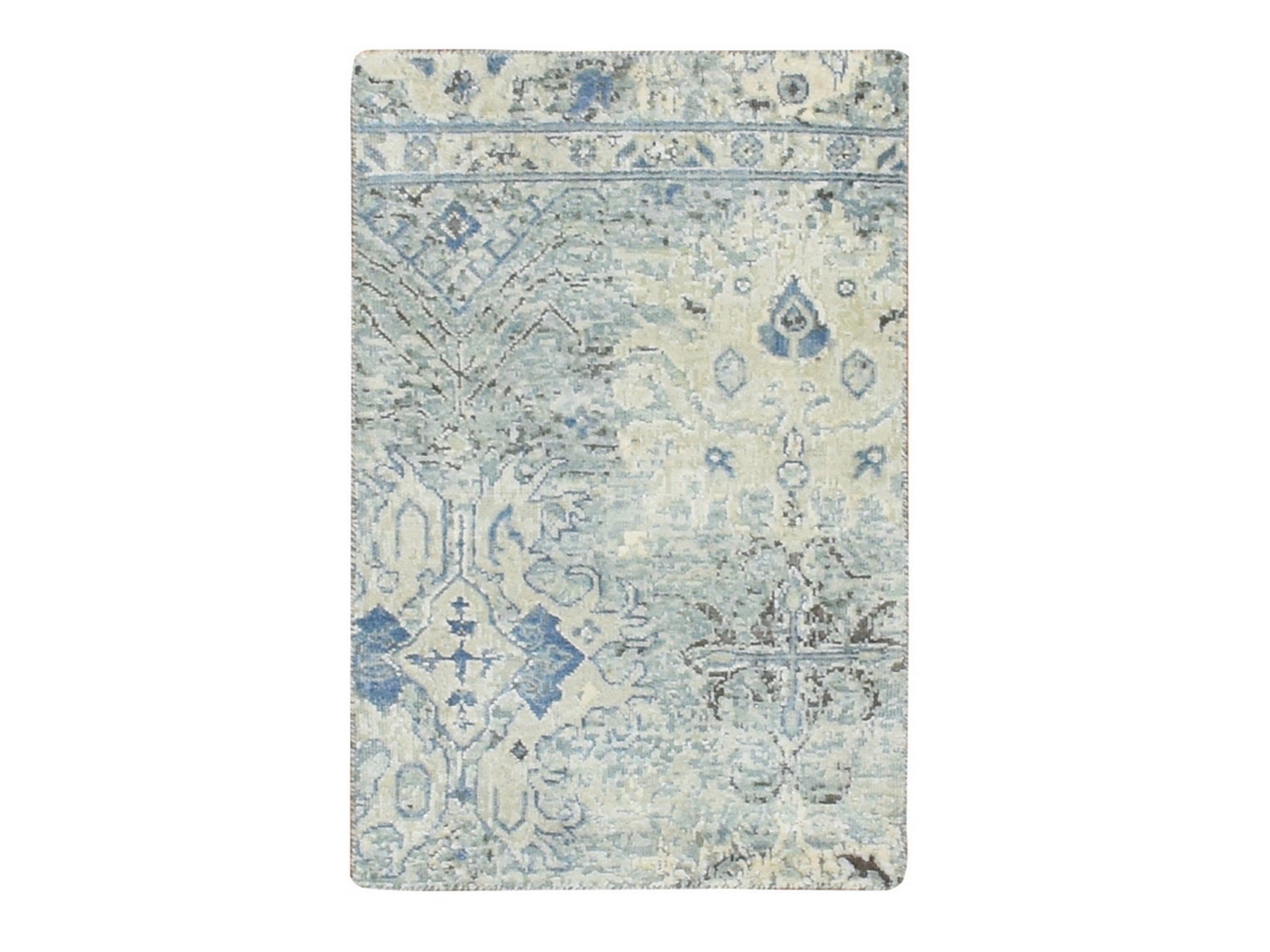 Oushak Modern / Contemporary hand-knotted wool/silk rug in Ivory, 2' x 3' — SKU O075880
