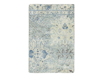 Oushak Modern / Contemporary hand-knotted wool/silk rug in Ivory, 2' x 3' — SKU O075880