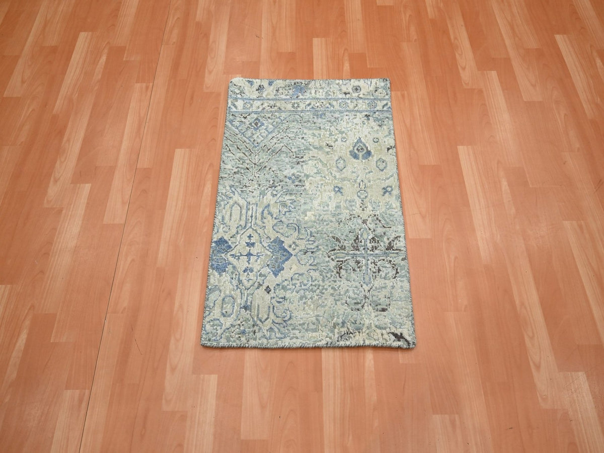 Oushak Modern / Contemporary hand-knotted wool/silk rug in Ivory, 2' x 3' — SKU O075880 (view 2)