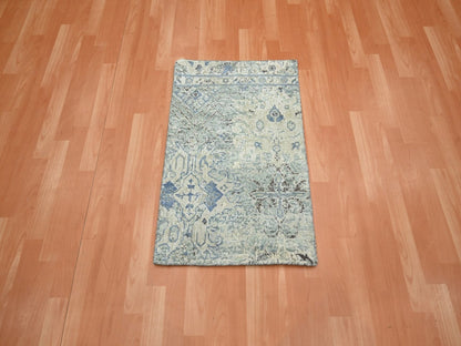Oushak Modern / Contemporary hand-knotted wool/silk rug in Ivory, 2' x 3' — SKU O075880 (view 2)