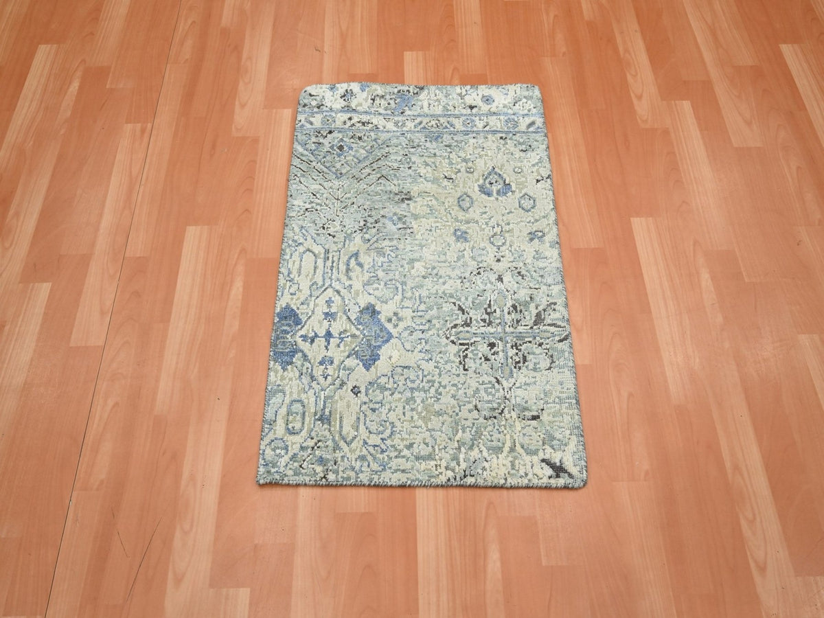 Oushak Modern / Contemporary hand-knotted wool/silk rug in Ivory, 2' x 3' — SKU O075882 (view 2)