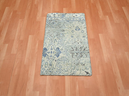 Oushak Modern / Contemporary hand-knotted wool/silk rug in Ivory, 2' x 3' — SKU O075882 (view 2)