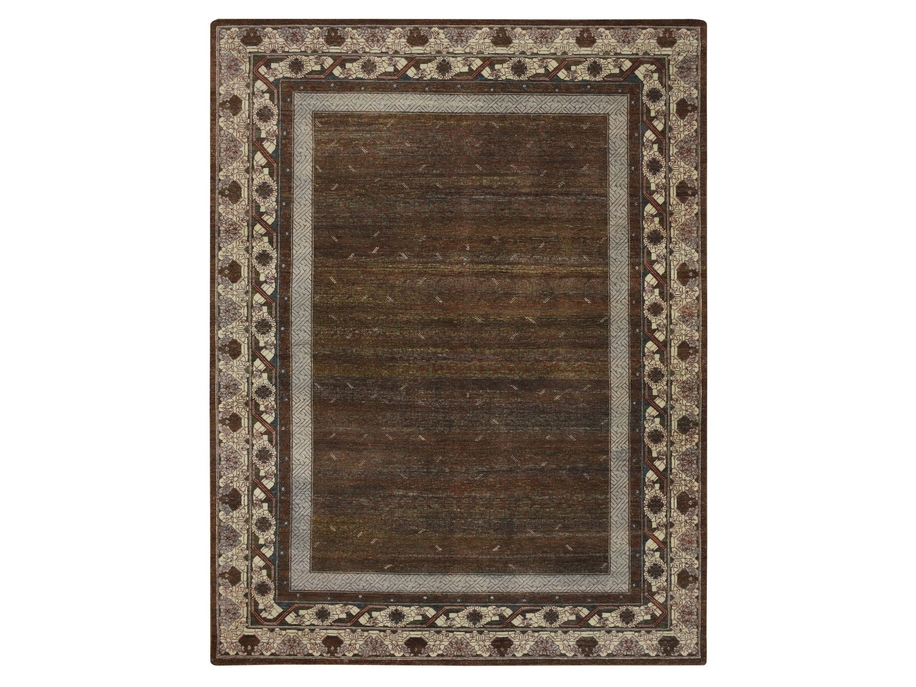 Brown 9'0" x 11'11" Khotan and Samarkand Hand knotted Wool Rug - Sku: O075887
