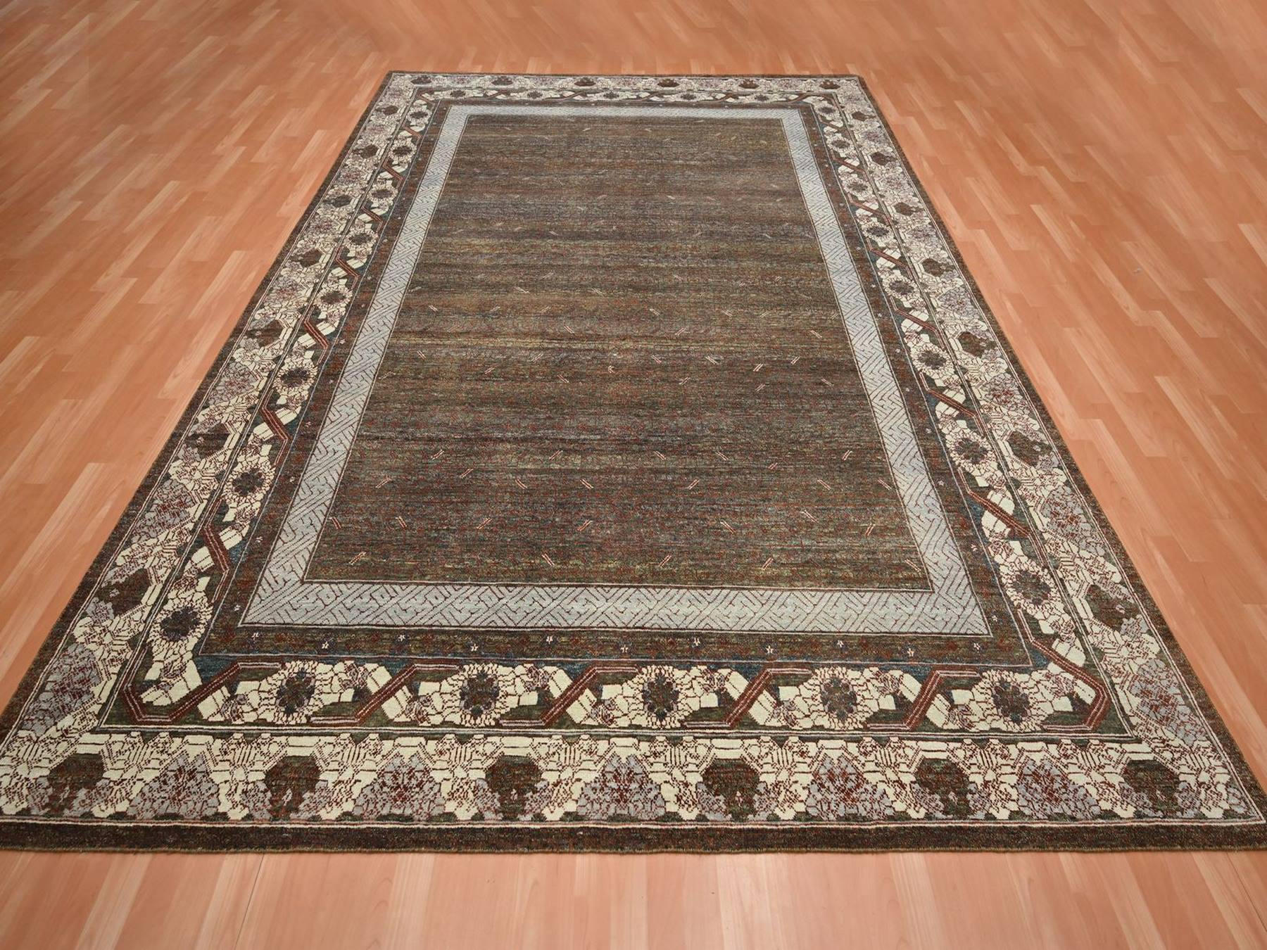 Brown 9'0" x 11'11" Khotan and Samarkand Hand knotted Wool Rug - Sku: O075887