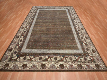Brown 9'0" x 11'11" Khotan and Samarkand Hand knotted Wool Rug - Sku: O075887