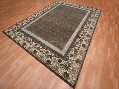 Brown 9'0" x 11'11" Khotan and Samarkand Hand knotted Wool Rug - Sku: O075887