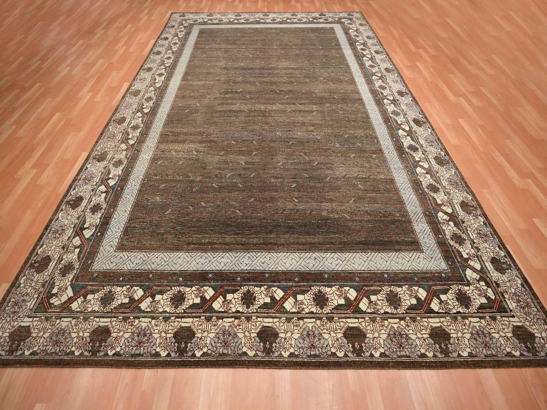 Brown 9'11" x 14'1" Khotan and Samarkand Hand knotted Wool Rug - Sku: O075888