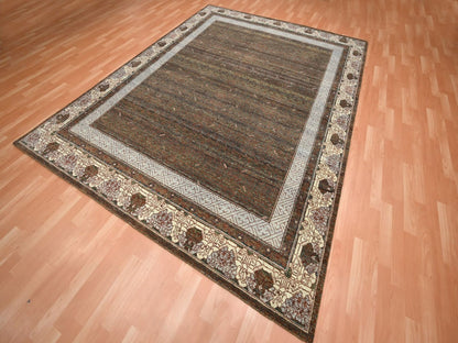 Brown 8'0" x 10'3" Khotan and Samarkand Hand knotted Wool Rug - Sku: O075889