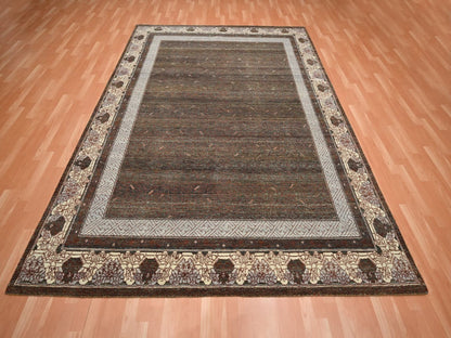 Brown 8'0" x 10'1" Khotan and Samarkand Hand knotted Wool Rug - Sku: O075890