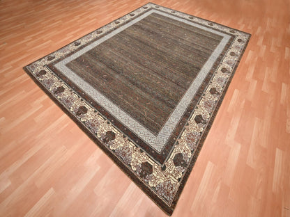 Brown 8'0" x 10'1" Khotan and Samarkand Hand knotted Wool Rug - Sku: O075890