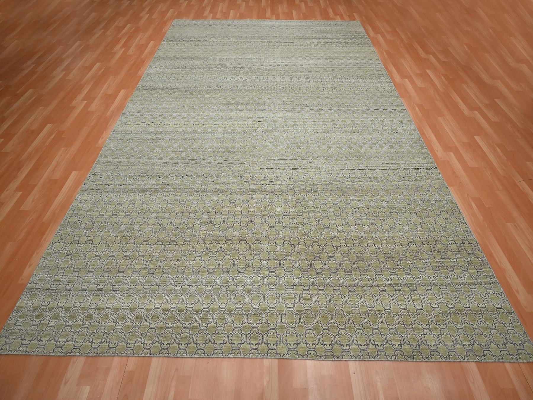 Green 9'1" x 12'1" Khotan and Samarkand Hand knotted Wool Rug - Sku: O075892