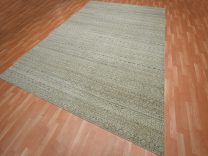 Green 9'1" x 12'1" Khotan and Samarkand Hand knotted Wool Rug - Sku: O075892