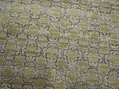 Green 9'1" x 12'1" Khotan and Samarkand Hand knotted Wool Rug - Sku: O075892