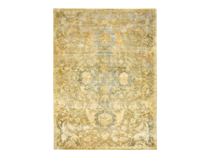 Silk hand-knotted silk rug in Yellow, 8'11" x 12'3" — SKU O075893