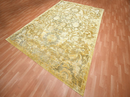 Silk hand-knotted silk rug in Yellow, 8'11" x 12'3" — SKU O075893 (view 3)