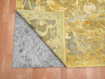 Silk hand-knotted silk rug in Yellow, 8'11" x 12'3" — SKU O075893 (view 4)