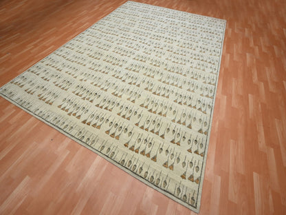 Brown 9'1" x 12'4" Modern and Contemporary Hand knotted Wool Rug - Sku: O075894