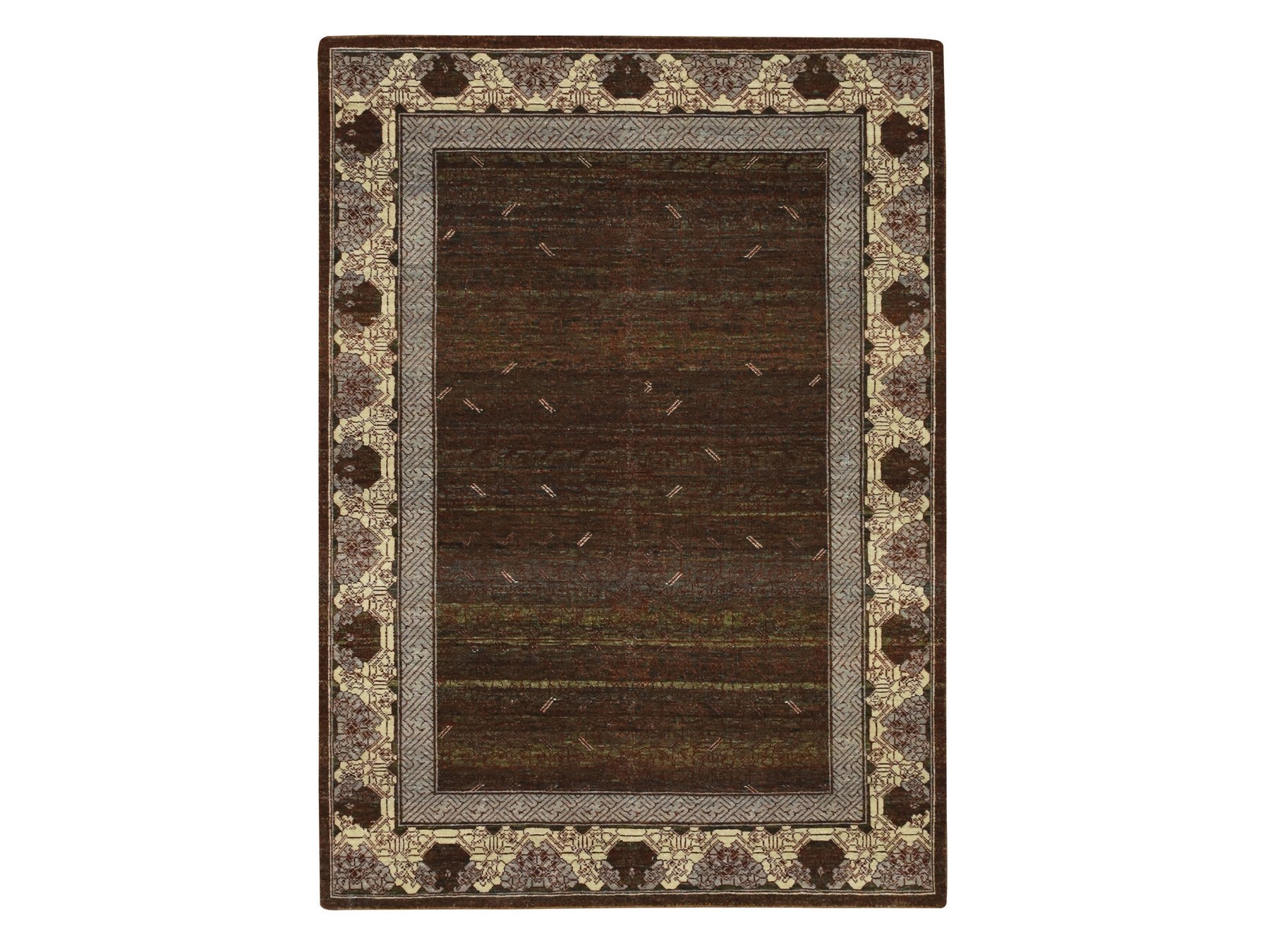 Brown 5'2" x 7'3" Khotan and Samarkand Hand knotted Wool Rug - Sku: O075896