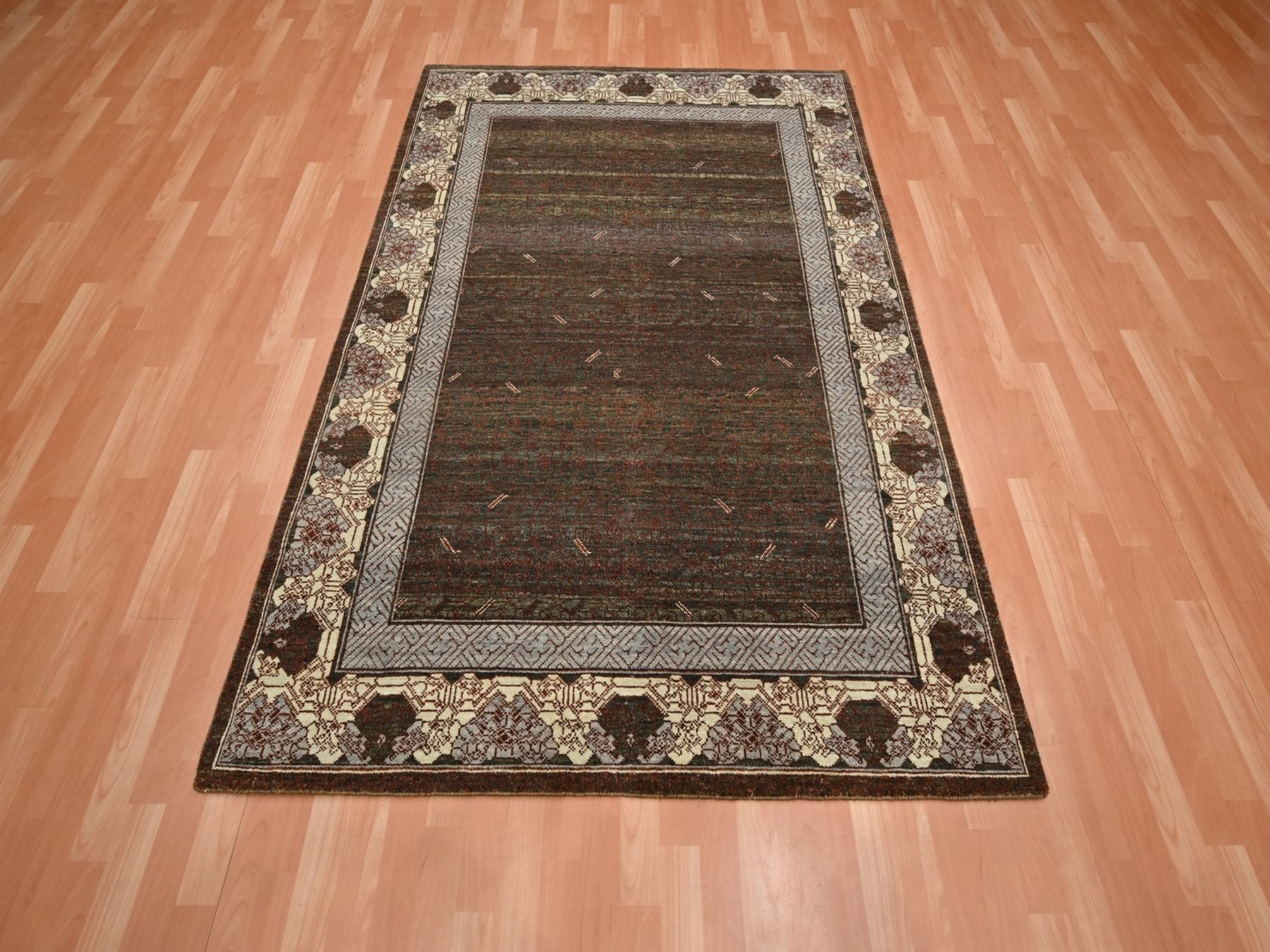 Brown 5'2" x 7'3" Khotan and Samarkand Hand knotted Wool Rug - Sku: O075896