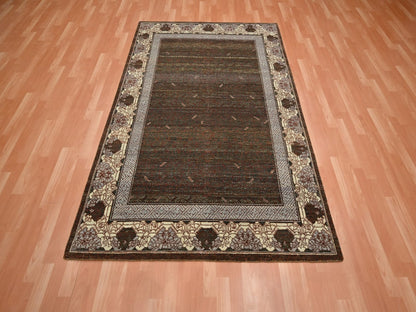 Brown 5'2" x 7'3" Khotan and Samarkand Hand knotted Wool Rug - Sku: O075896