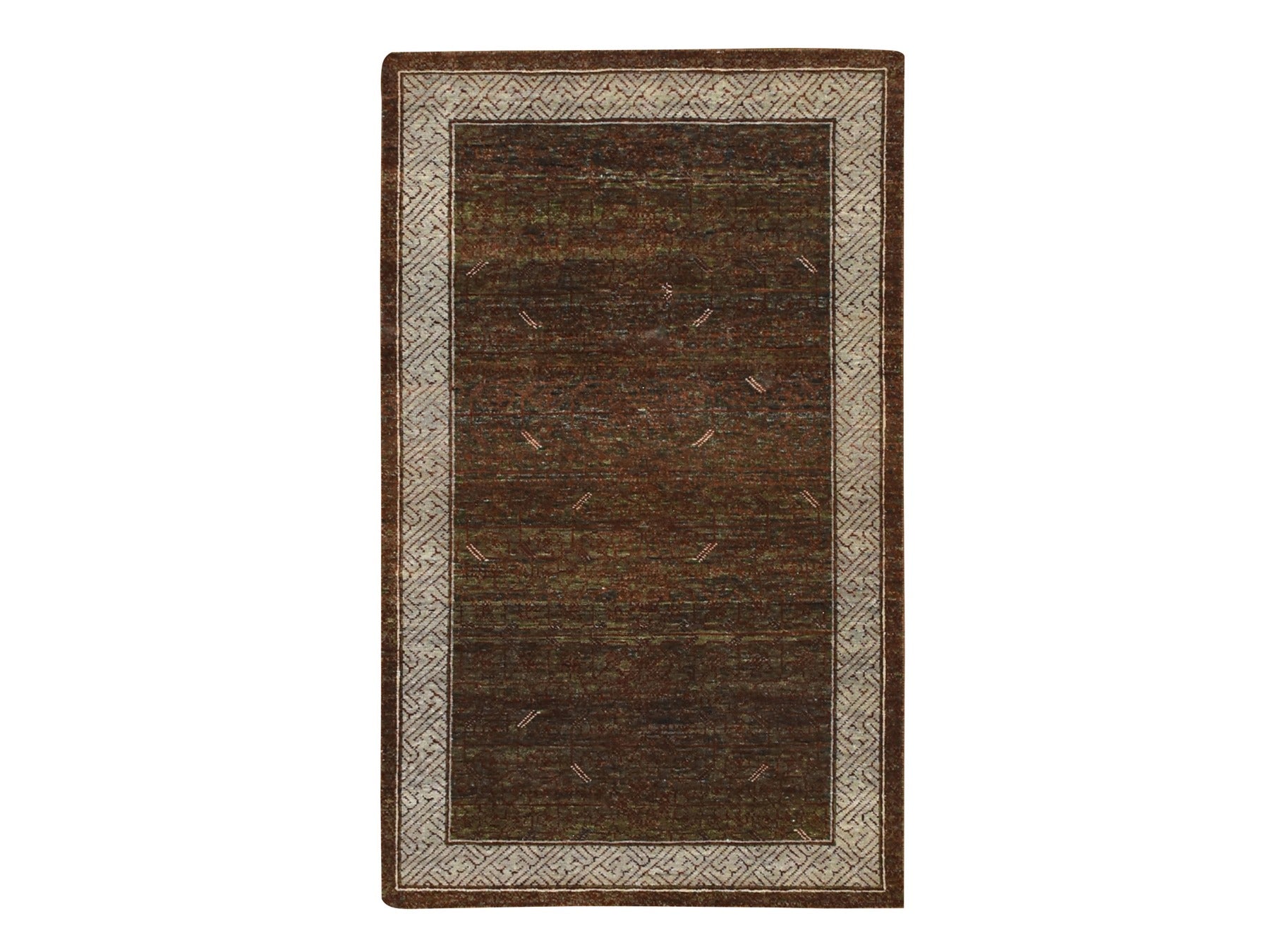 Brown 3'2" x 5'2" Khotan and Samarkand Hand knotted Wool Rug - Sku: O075897