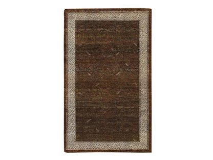Brown 3'2" x 5'2" Khotan and Samarkand Hand knotted Wool Rug - Sku: O075897
