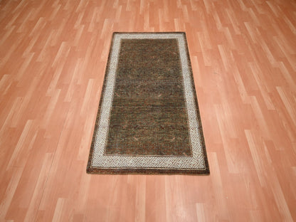 Brown 3'2" x 5'2" Khotan and Samarkand Hand knotted Wool Rug - Sku: O075897