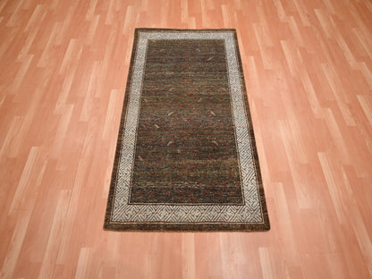 Brown 3'2" x 5'2" Khotan and Samarkand Hand knotted Wool Rug - Sku: O075898